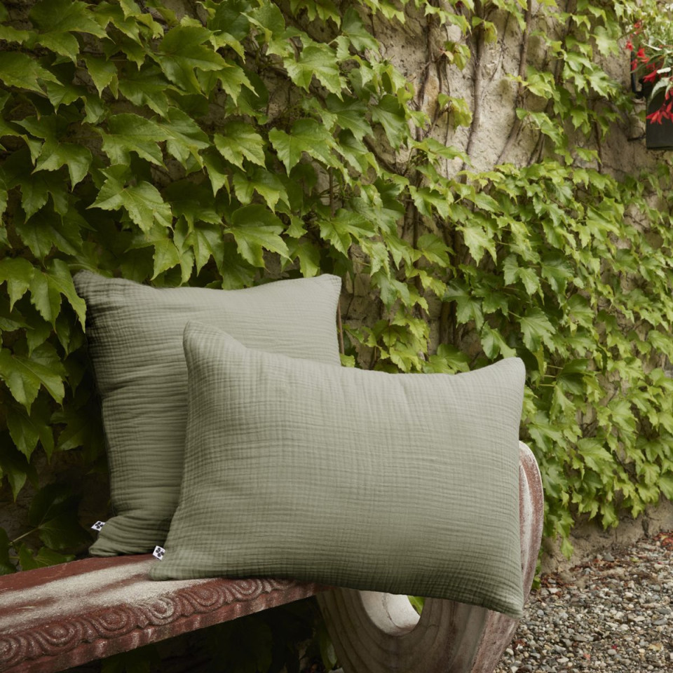 Taie d'Oreiller Gaze de Coton INA Couleur:Romarin  L'Effet Papillon