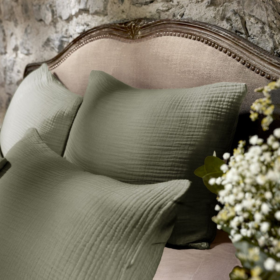 Taie d'Oreiller Gaze de Coton INA Couleur:Romarin  L'Effet Papillon