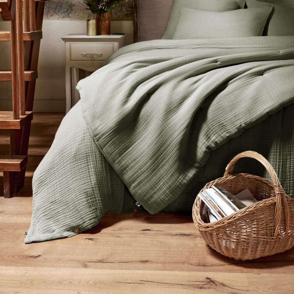 Housse de Couette Gaze de Coton INA Couleur:Romarin  L'Effet Papillon