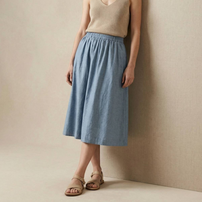 Jupe mi-longue évasée coton et lin Jorda de Hartford - Impression lin