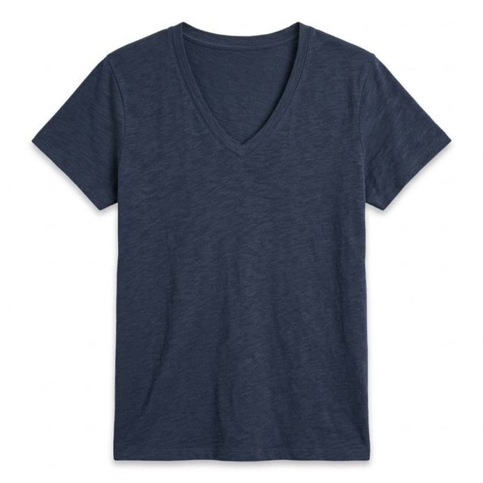 T-shirt femme col V en coton Tovony Hartford – Impression lin