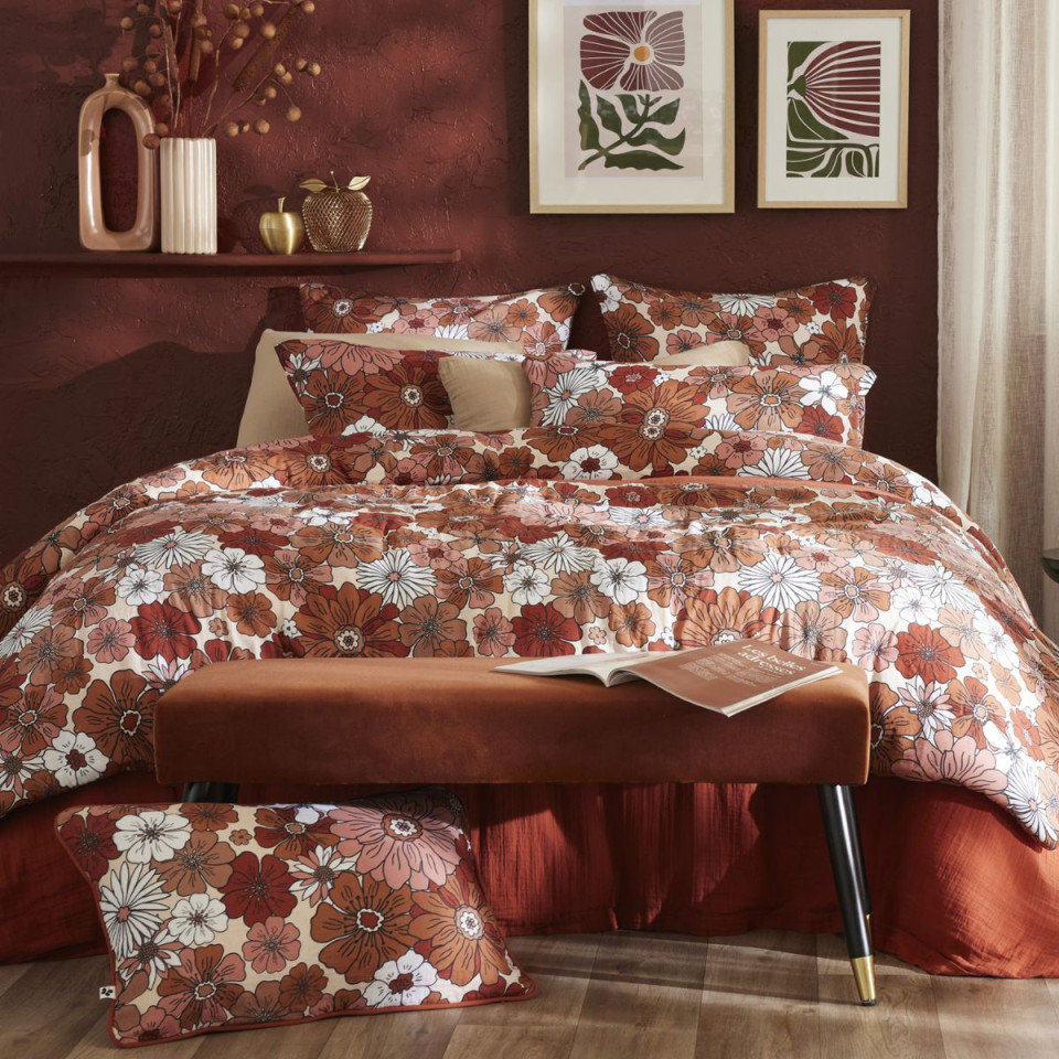 Taie d'Oreiller Gaze de Coton ANNA Couleur:Terracotta  L'Effet Papillon