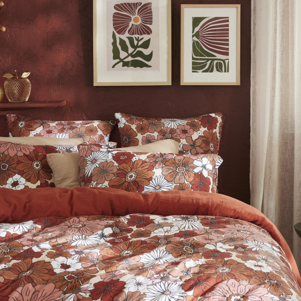 Taie d'Oreiller Gaze de Coton ANNA Couleur:Terracotta  L'Effet Papillon