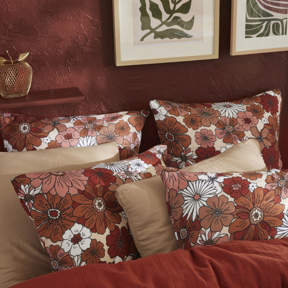 Taie d'Oreiller Gaze de Coton ANNA Couleur:Terracotta  L'Effet Papillon