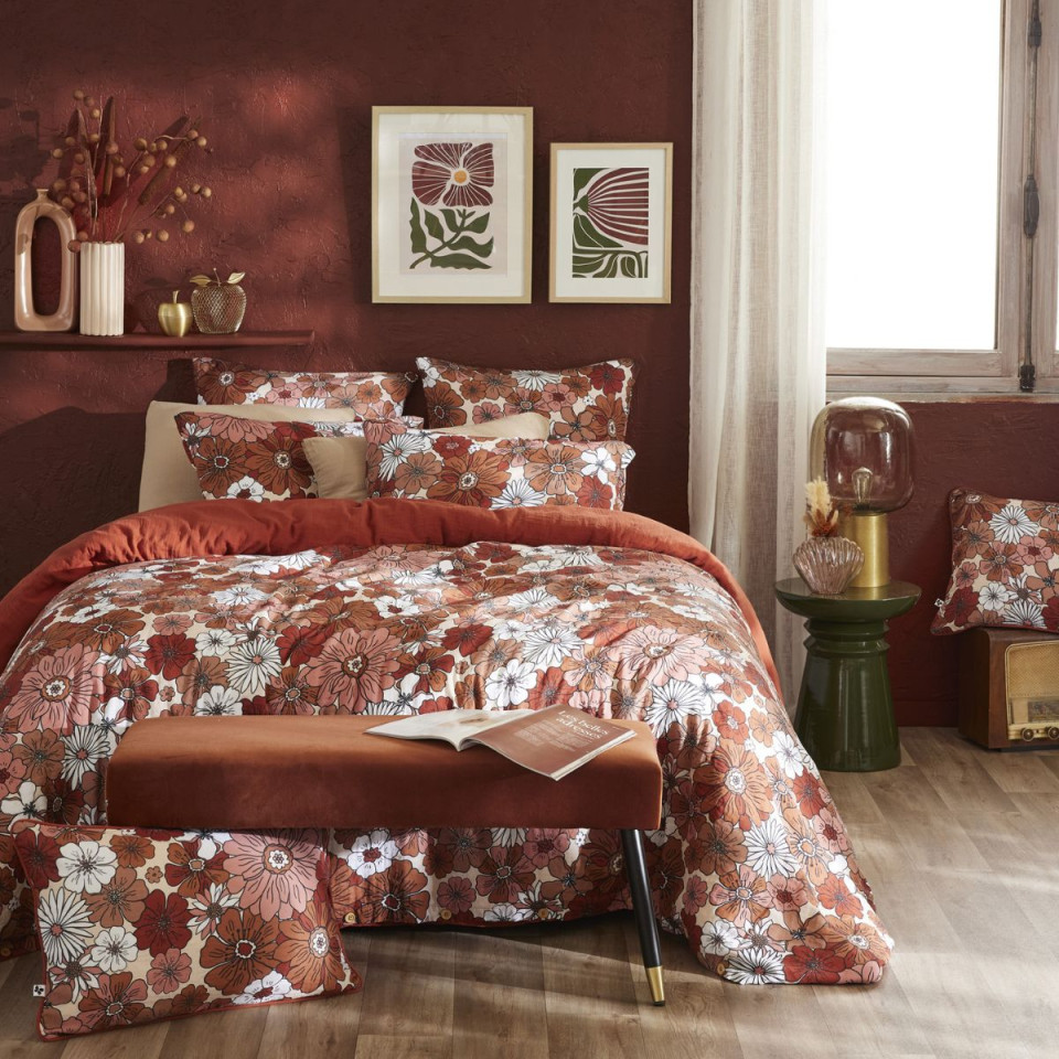 Taie d'Oreiller Gaze de Coton ANNA Couleur:Terracotta  L'Effet Papillon