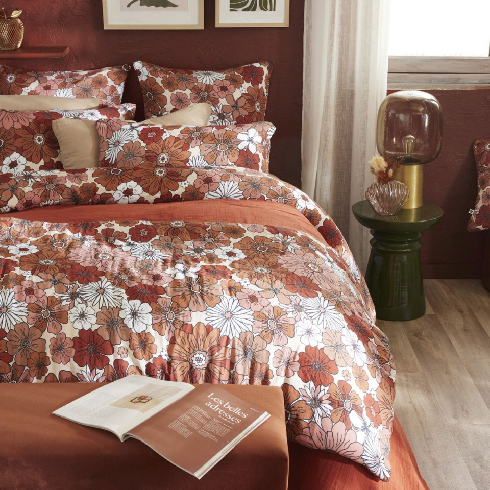 Taie d'Oreiller Gaze de Coton ANNA Couleur:Terracotta  L'Effet Papillon