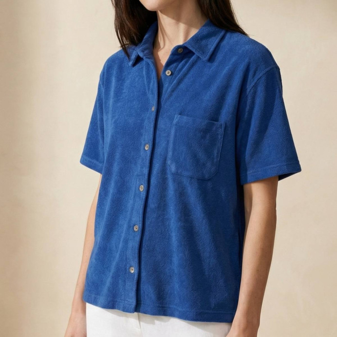 Chemise femme bleu manches courtes Telia Hartford - Impression lin