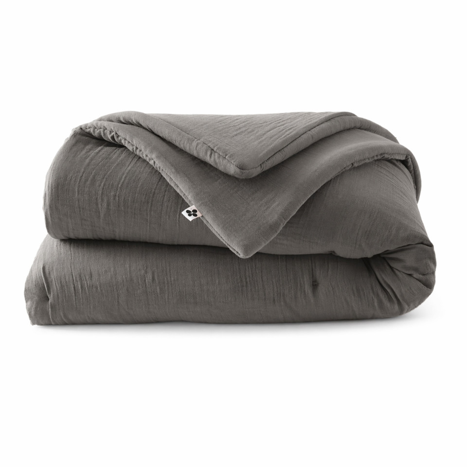 Plaid / Couvre Lit Matelassé Gaze de Coton GAIA Couleur:Granit  L'Effet Papillon