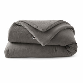 Plaid / Couvre Lit Matelassé Gaze de Coton GAIA Couleur:Granit  L'Effet Papillon