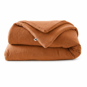 Plaid / Couvre Lit Matelassé Gaze de Coton GAIA Couleur:Abricot  L'Effet Papillon