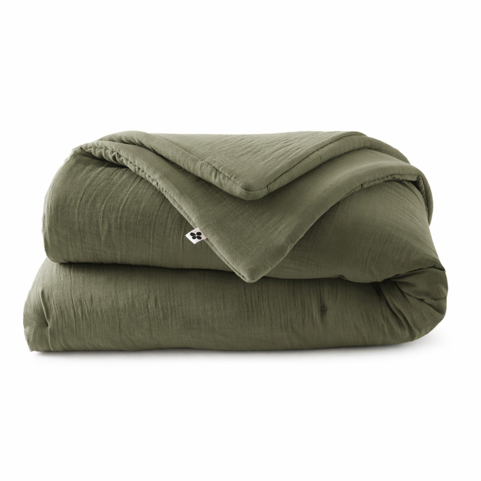 Plaid / Couvre Lit Matelassé Gaze de Coton GAIA Couleur:Romarin  L'Effet Papillon