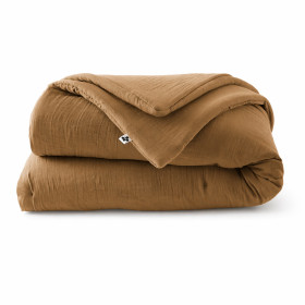 Plaid / Couvre Lit Matelassé Gaze de Coton GAIA Couleur:Camel  L'Effet Papillon