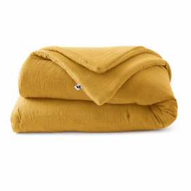 Plaid / Couvre Lit Matelassé Gaze de Coton GAIA Couleur:Safran  L'Effet Papillon