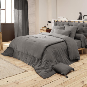 Plaid / Couvre Lit Matelassé Gaze de Coton GAIA Couleur:Granit  L'Effet Papillon