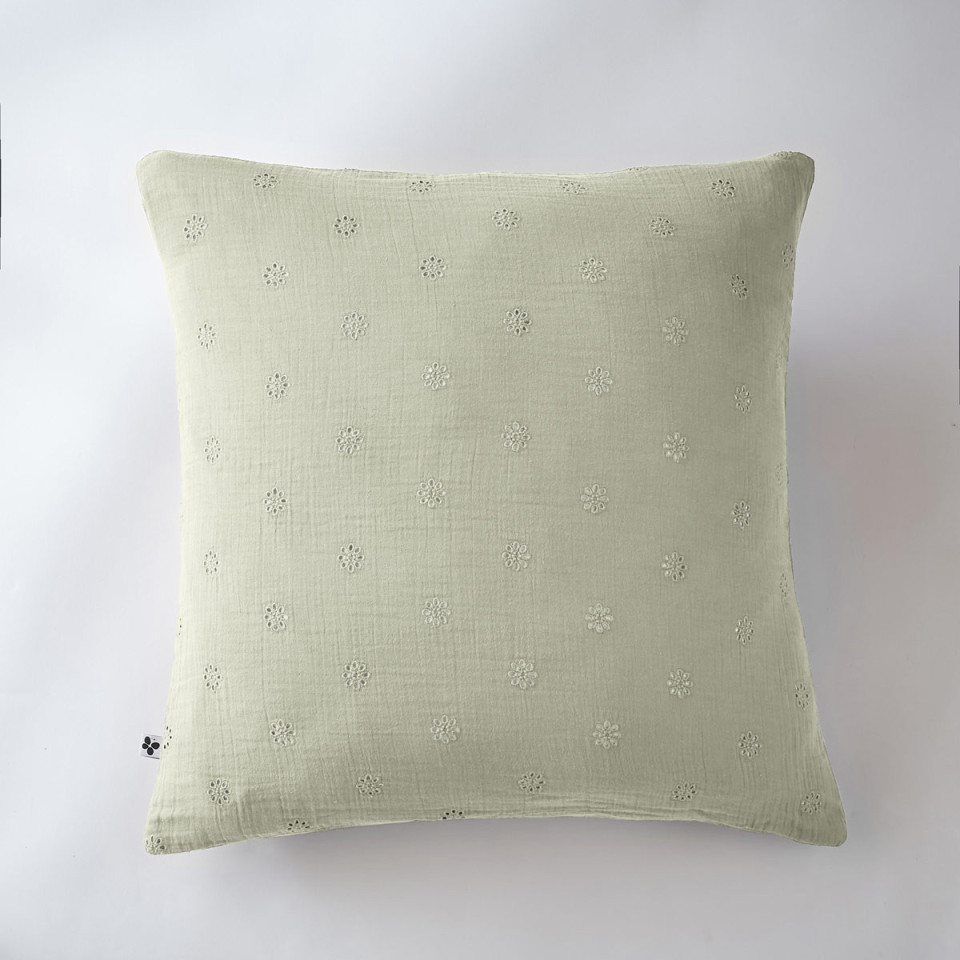 Taie d'Oreiller Gaze de coton GAIA BOHO Couleur:Vert d'Eau Dimensions:60 x 60 L'Effet Papillon