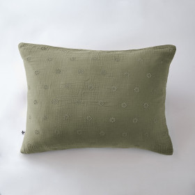 Taie d'Oreiller Gaze de coton GAIA BOHO Couleur:Romarin Dimensions:50 x 70 L'Effet Papillon