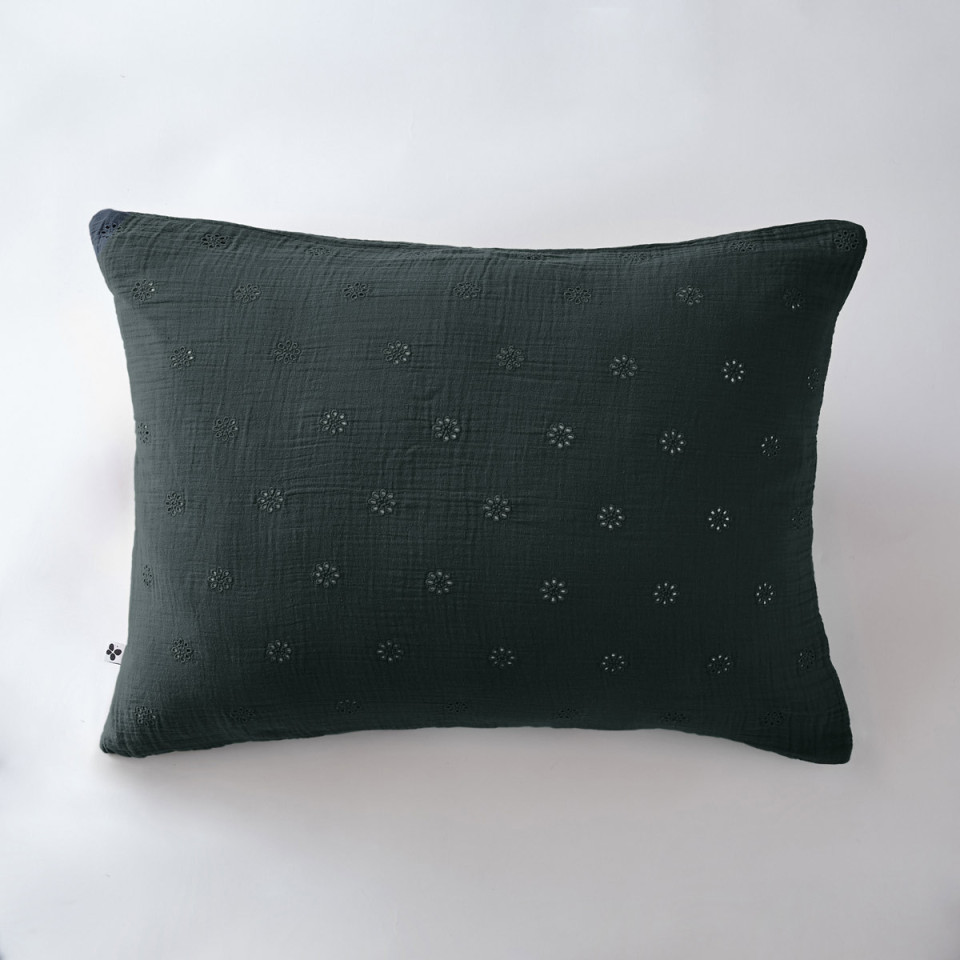 Taie d'Oreiller Gaze de coton GAIA BOHO Couleur:Sapin Dimensions:50 x 70 L'Effet Papillon