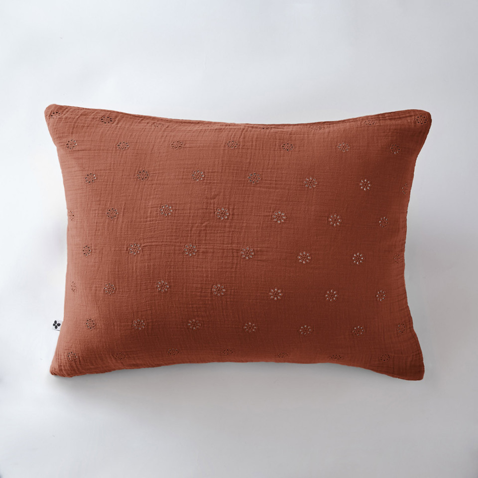 Taie d'Oreiller Gaze de coton GAIA BOHO Couleur:Terracotta Dimensions:50 x 70 L'Effet Papillon