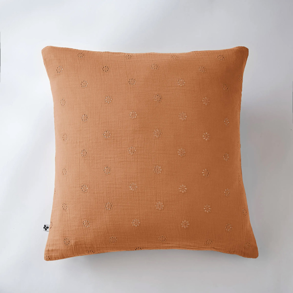 Taie d'Oreiller Gaze de coton GAIA BOHO Couleur:Abricot Dimensions:60 x 60 L'Effet Papillon