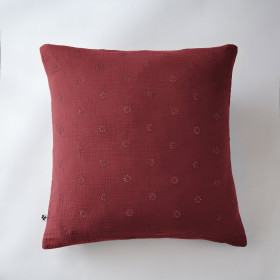 Taie d'Oreiller Gaze de coton GAIA BOHO Couleur:Lie de Vin Dimensions:60 x 60 L'Effet Papillon