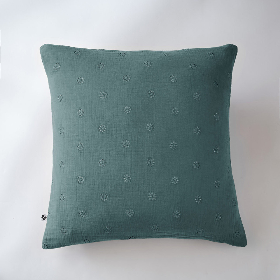 Taie d'Oreiller Gaze de coton GAIA BOHO Couleur:Canard Dimensions:60 x 60 L'Effet Papillon