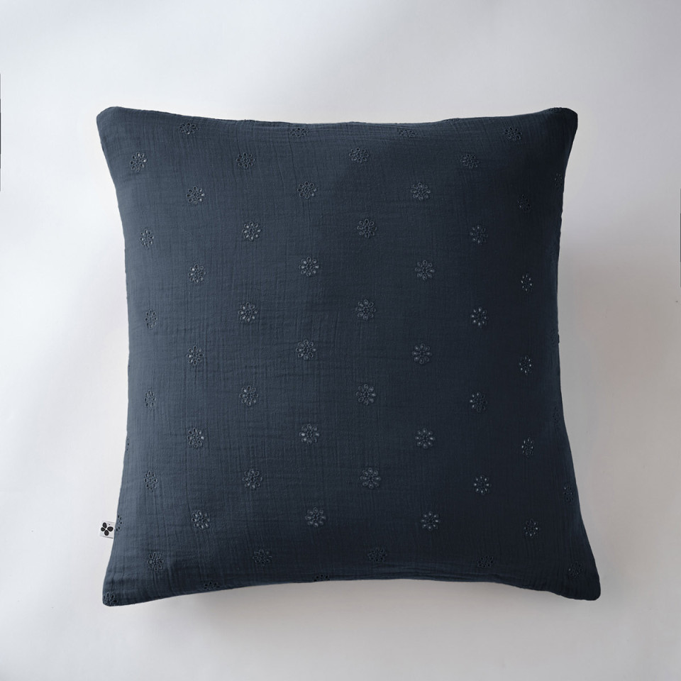Taie d'Oreiller Gaze de coton GAIA BOHO Couleur:Minuit Dimensions:60 x 60 L'Effet Papillon
