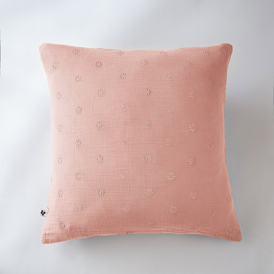 Taie d'Oreiller Gaze de coton GAIA BOHO Couleur:Rose pêche Dimensions:60 x 60 L'Effet Papillon