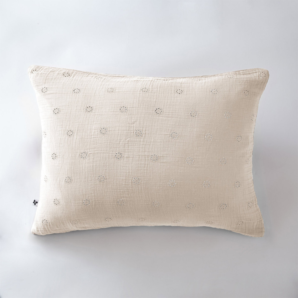 Taie d'Oreiller Gaze de coton GAIA BOHO Couleur:Pampa Dimensions:50 x 70 L'Effet Papillon