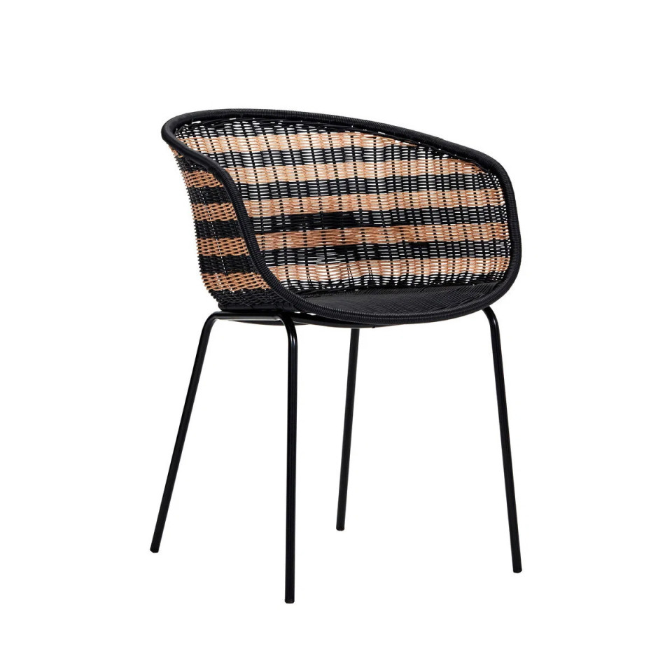 Fauteuil Effet Osier Tressé HAPUR Couleur:Naturel/Noir House Doctor