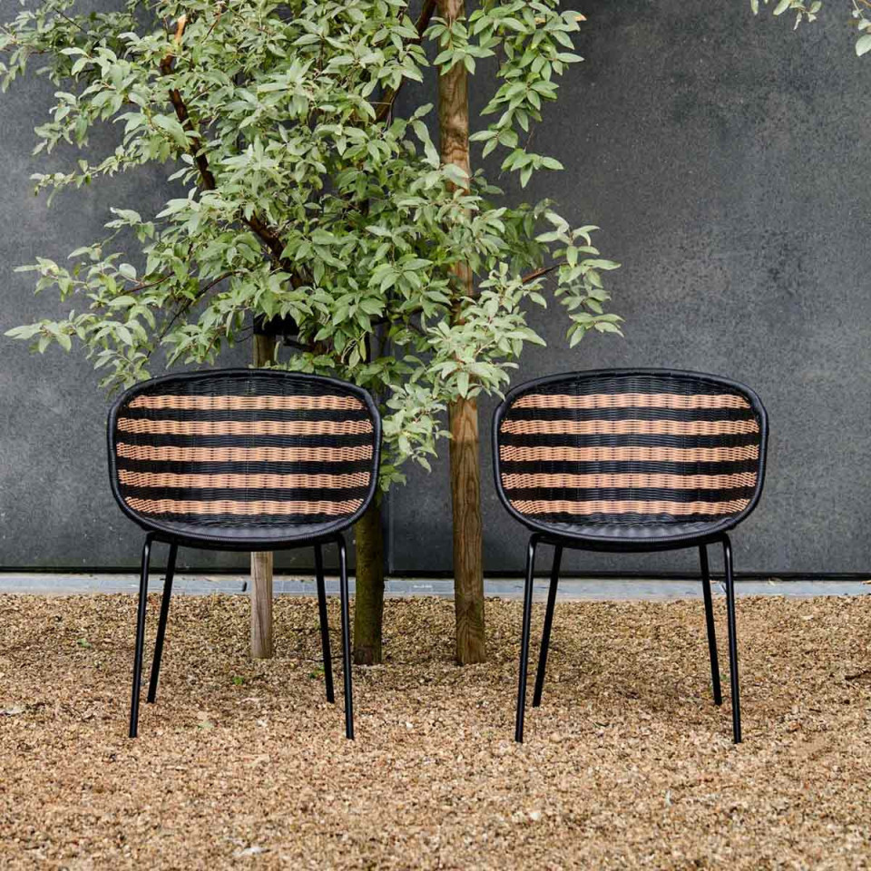 Fauteuil Effet Osier Tressé HAPUR Couleur:Naturel/Noir House Doctor