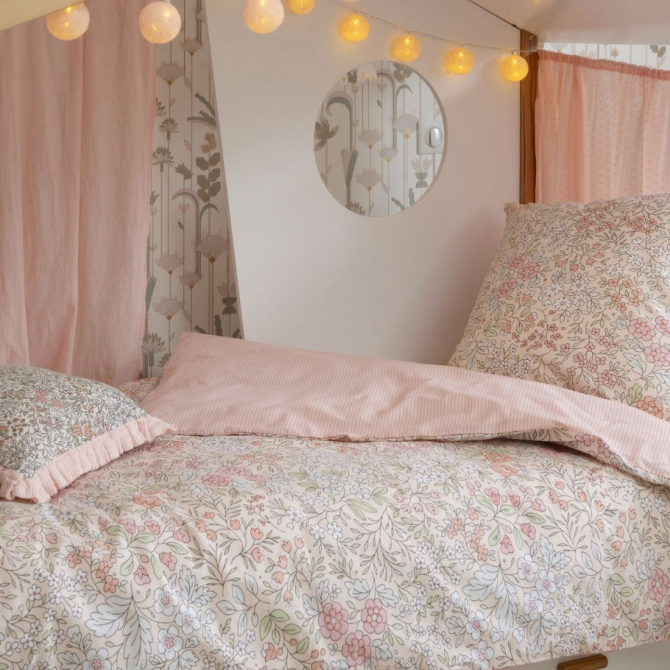 Parure de lit en Coton PIMPRENELLE Couleur:Rose Pêche  L'Effet Papillon
