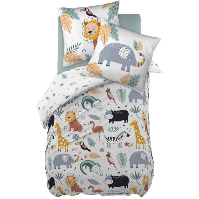 Parure de lit en Coton SAVANE Couleur:Eucalyptus  L'Effet Papillon