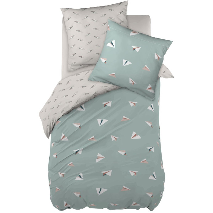 Parure de lit en Coton PETITS PAPIERS Couleur:Eucalyptus  L'Effet Papillon