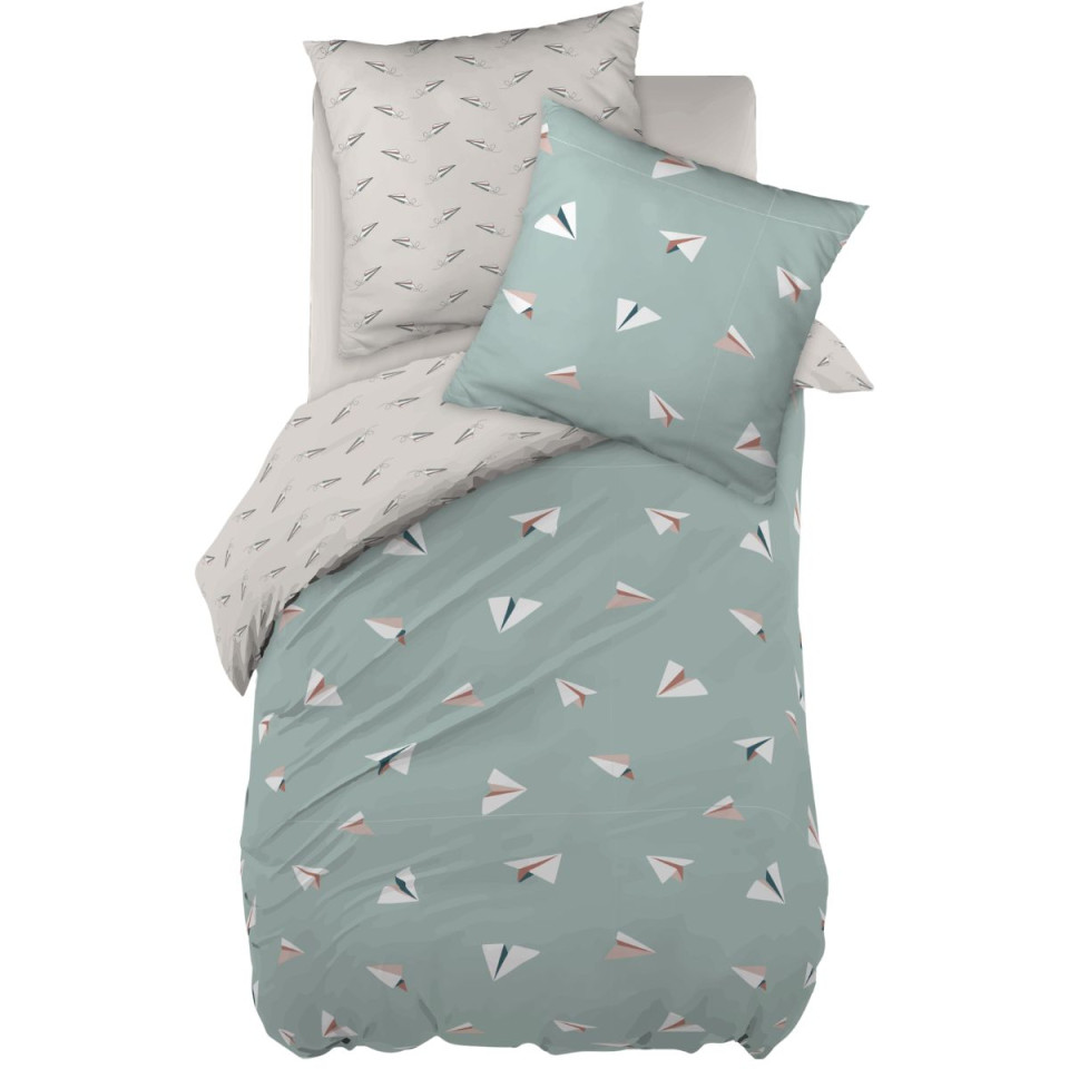 Parure de lit en Coton PETITS PAPIERS Couleur:Eucalyptus  L'Effet Papillon