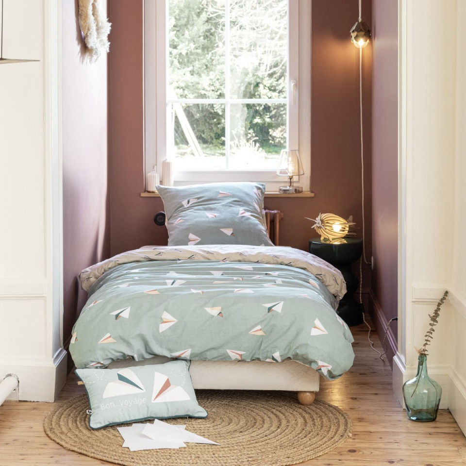 Parure de lit en Coton PETITS PAPIERS Couleur:Eucalyptus  L'Effet Papillon