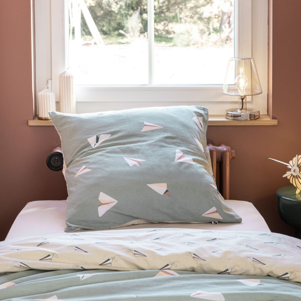 Parure de lit en Coton PETITS PAPIERS Couleur:Eucalyptus  L'Effet Papillon