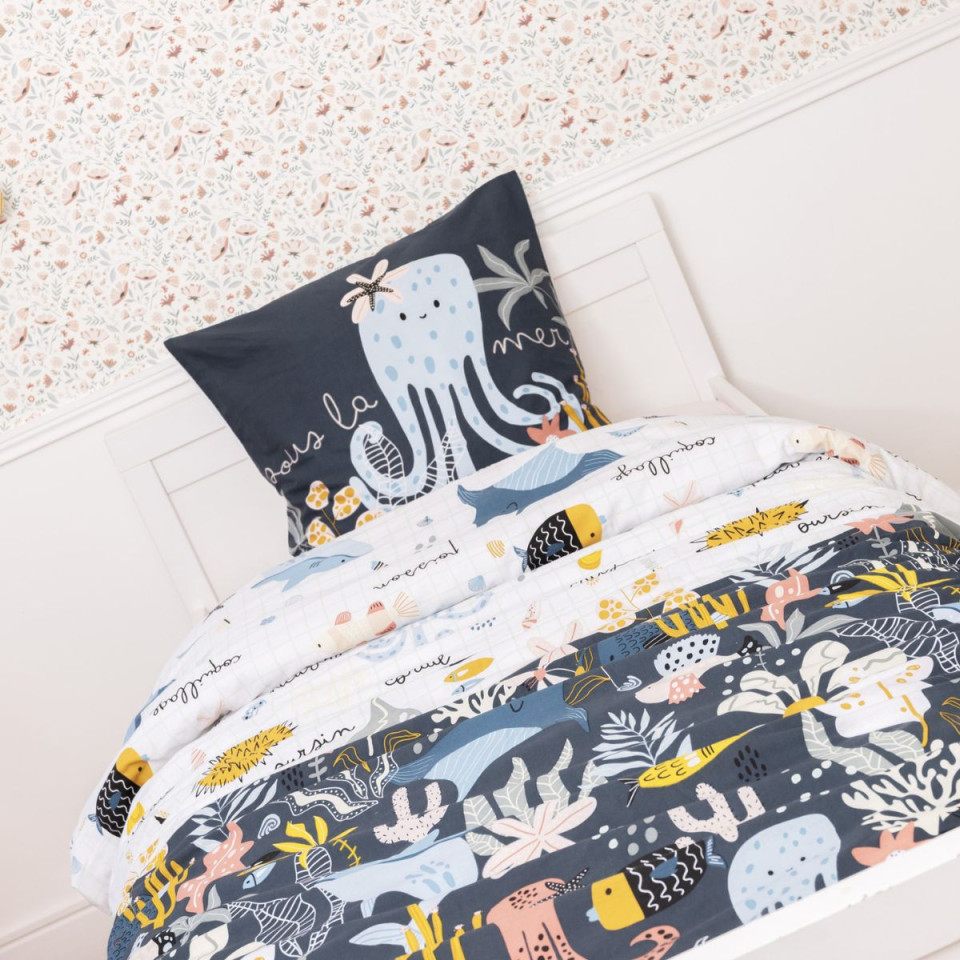 Parure de lit en Coton OCTOPIA Couleur:Minuit  L'Effet Papillon