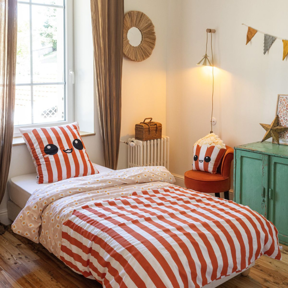 Parure de lit en Coton FRESH POPCORN Couleur:Orange  L'Effet Papillon
