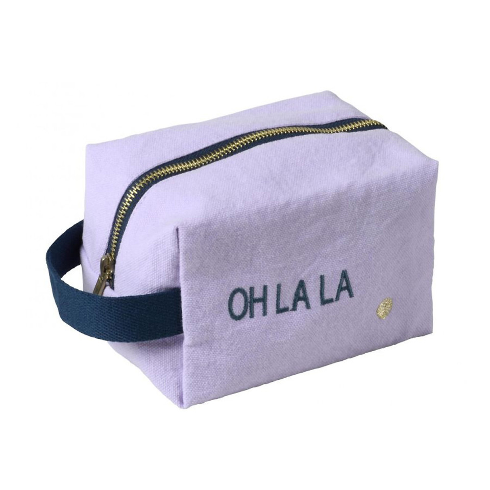 Trousse de Toilette Cube en Coton Bio Brodé Message  