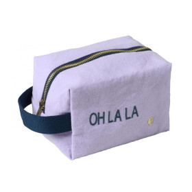 Trousse de Toilette Cube en Coton Bio Brodé Message  