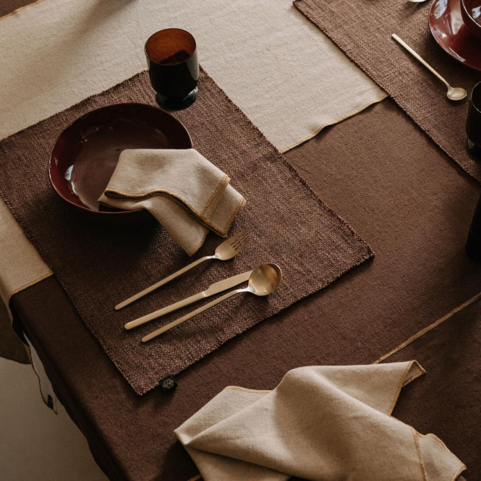 Chemin de Table Bord Doré VERONE - Haomy | Impression lin