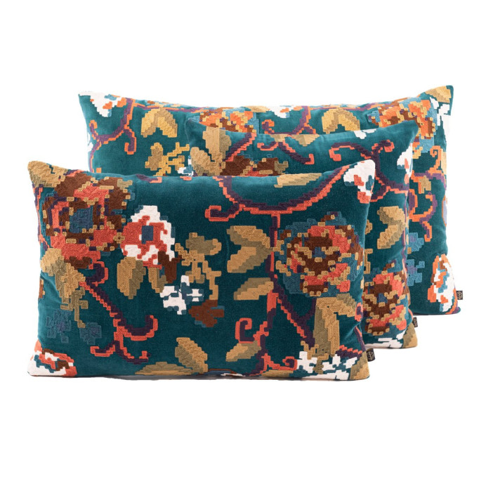 Housse de Coussin en Velours Brodé KENDAL - Haomy | Impression lin