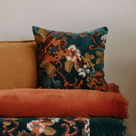 Housse de Coussin en Velours de Coton Brodé KENDAL  