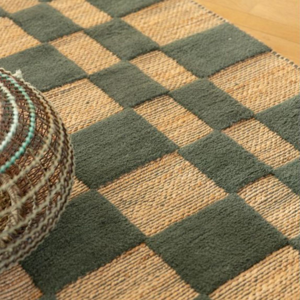 Tapis damier jute et laine MILENA