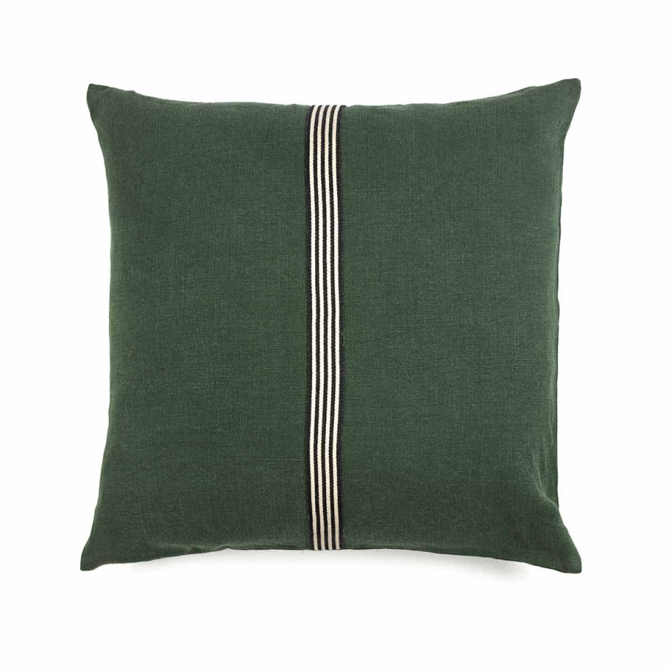 Housse de coussin en lin lavé Billie à galon tissé