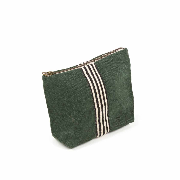 Pochette zippée en lin lavé Billie à galon tissé