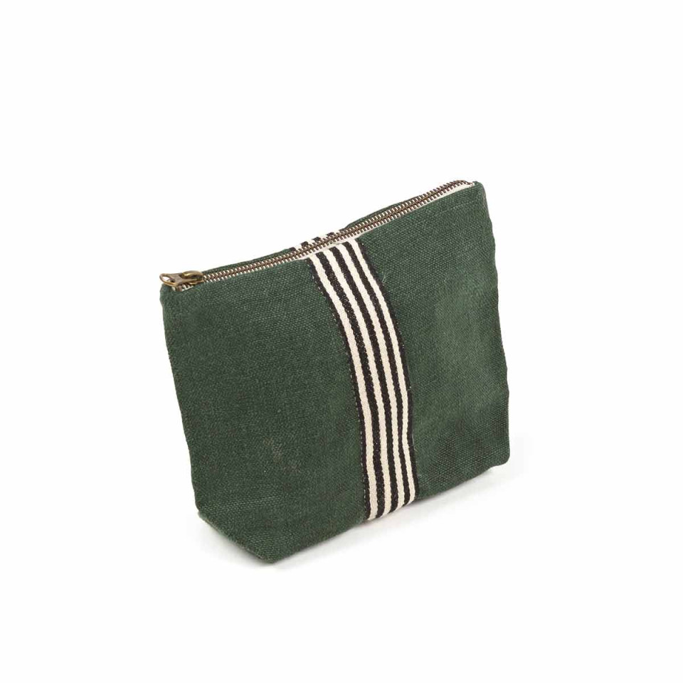 Pochette zippée en lin lavé Billie à galon tissé
