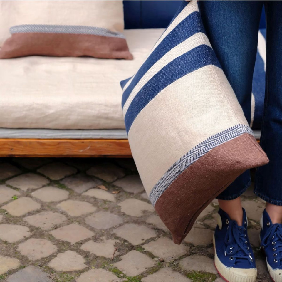 Housse de Coussin en Lin Marina Stripe
