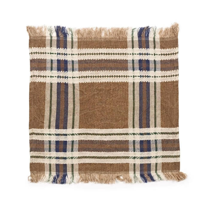 Serviette de table en lin Batsi à carreaux et franges