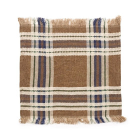 Serviette de table en lin Batsi à carreaux et franges